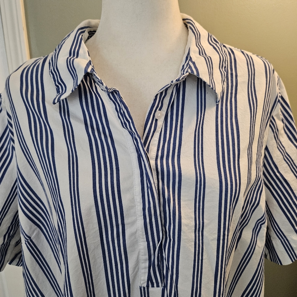 Old Navy Women's Size XL Blue and White Striped Shirt Dress with Pockets - Picture 2 of 15